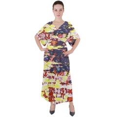 Multicolored Abstract Grunge Texture Print V-neck Boho Style Maxi Dress by dflcprintsclothing