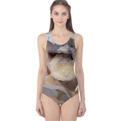 Close Up Mushroom Abstract One Piece Swimsuit by Fractalsandkaleidoscopes