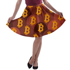 Cryptocurrency Bitcoin Digital A-line Skater Skirt