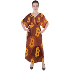 Cryptocurrency Bitcoin Digital V-neck Boho Style Maxi Dress by HermanTelo