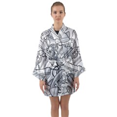 Phone Communication Technology Long Sleeve Satin Kimono