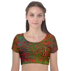 Background Pattern Texture Velvet Short Sleeve Crop Top 