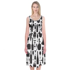 Wine Pattern Black White Midi Sleeveless Dress