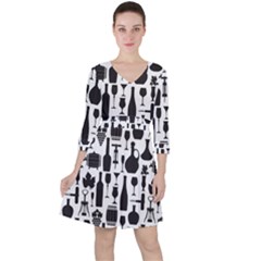 Wine Pattern Black White Ruffle Dress by Vaneshart