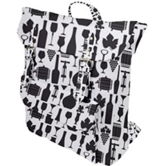 Wine Pattern Black White Buckle Up Backpack
