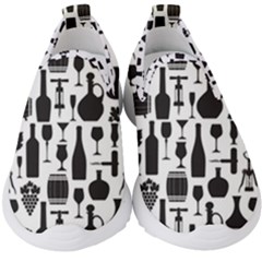 Wine Pattern Black White Kids  Slip On Sneakers by Vaneshart