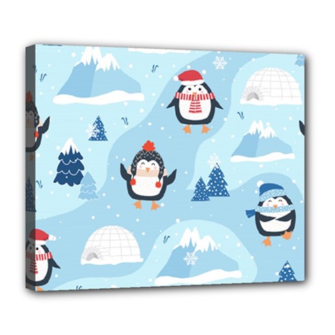 Christmas Seamless Pattern With Penguin Deluxe Canvas 24  X 20  (stretched)