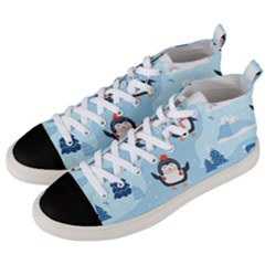 Christmas Seamless Pattern With Penguin Men s Mid-top Canvas Sneakers by Vaneshart