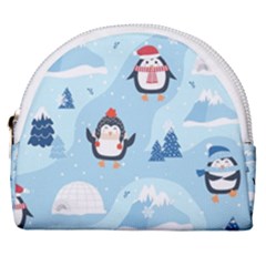 Christmas Seamless Pattern With Penguin Horseshoe Style Canvas Pouch by Vaneshart