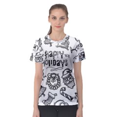 Christmas Seamless Pattern Doodle Style Women s Sport Mesh Tee