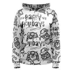 Christmas Seamless Pattern Doodle Style Women s Pullover Hoodie