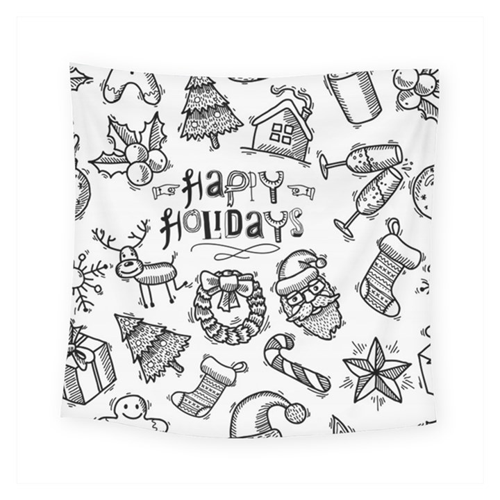 Christmas Seamless Pattern Doodle Style Square Tapestry (Small)