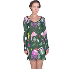 Colorful Funny Christmas Pattern Long Sleeve Nightdress