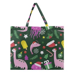 Colorful Funny Christmas Pattern Zipper Large Tote Bag