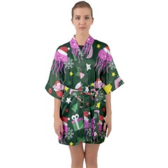 Colorful Funny Christmas Pattern Half Sleeve Satin Kimono 