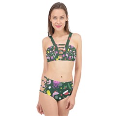 Colorful Funny Christmas Pattern Cage Up Bikini Set