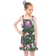 Colorful Funny Christmas Pattern Kids  Overall Dress