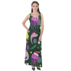 Colorful Funny Christmas Pattern Sleeveless Velour Maxi Dress by Vaneshart