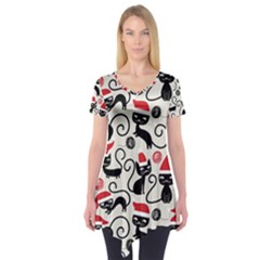 Cute Christmas Seamless Pattern Vector Short Sleeve Tunic 