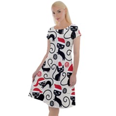 Cute Christmas Seamless Pattern Vector Classic Short Sleeve Dress by Vaneshart