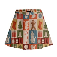 Cute Christmas Seamless Pattern Vector Mini Flare Skirt