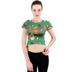 Colorful Funny Christmas Pattern Crew Neck Crop Top