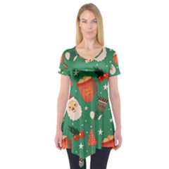 Colorful Funny Christmas Pattern Short Sleeve Tunic  by Vaneshart
