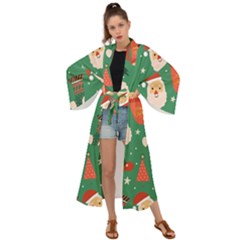 Colorful Funny Christmas Pattern Maxi Kimono