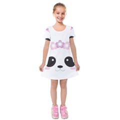 Panda Face Kids  Short Sleeve Velvet Dress by PhotoThisxyz