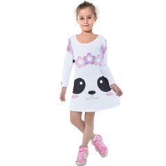 Panda Face Kids  Long Sleeve Velvet Dress by PhotoThisxyz