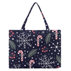 Holiday Seamless Pattern With Christmas Candies Snoflakes Fir Branches Berries Zipper Medium Tote Bag by Vaneshart