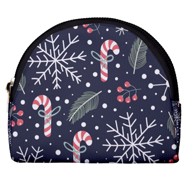 Holiday Seamless Pattern With Christmas Candies Snoflakes Fir Branches Berries Horseshoe Style Canvas Pouch