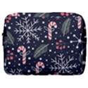 Holiday Seamless Pattern With Christmas Candies Snoflakes Fir Branches Berries Make Up Pouch (Large) View1