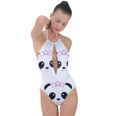 Panda Face Plunge Cut Halter Swimsuit by PhotoThisxyz