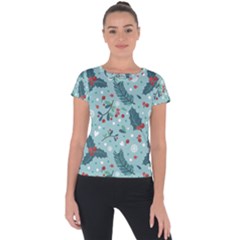 Seamless Pattern With Berries Leaves Short Sleeve Sports Top 