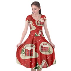 Christmas New Year Seamless Pattern Cap Sleeve Wrap Front Dress by Vaneshart