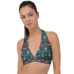 Beautiful Knitted Christmas Pattern Halter Plunge Bikini Top by Vaneshart