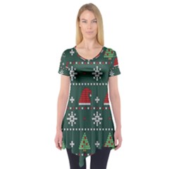 Beautiful Knitted Christmas Pattern Short Sleeve Tunic 