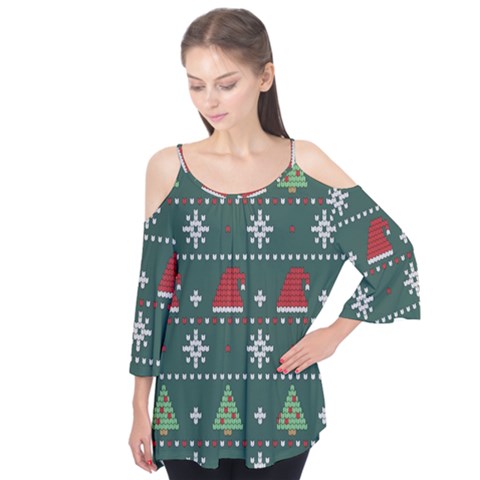 Beautiful Knitted Christmas Pattern Flutter Tees by Vaneshart