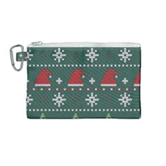 Beautiful Knitted Christmas Pattern Canvas Cosmetic Bag (medium) by Vaneshart
