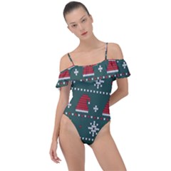 Beautiful Knitted Christmas Pattern Frill Detail One Piece Swimsuit by Vaneshart