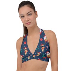 Funny Christmas Pattern Halter Plunge Bikini Top by Vaneshart