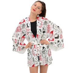 Christmas Themed Seamless Pattern Long Sleeve Kimono