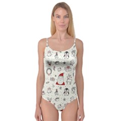 Cute Christmas Doodles Seamless Pattern Camisole Leotard 