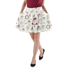 Cute Christmas Doodles Seamless Pattern A-Line Pocket Skirt
