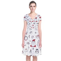 Cute Christmas Doodles Seamless Pattern Short Sleeve Front Wrap Dress