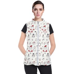 Cute Christmas Doodles Seamless Pattern Women s Puffer Vest