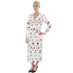 Cute Christmas Doodles Seamless Pattern Velvet Maxi Wrap Dress