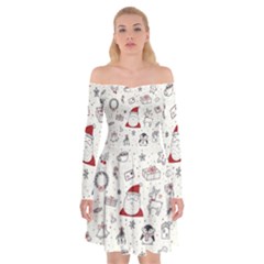 Cute Christmas Doodles Seamless Pattern Off Shoulder Skater Dress