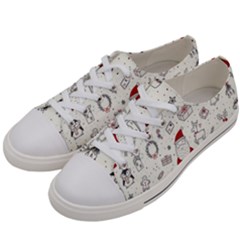 Cute Christmas Doodles Seamless Pattern Women s Low Top Canvas Sneakers